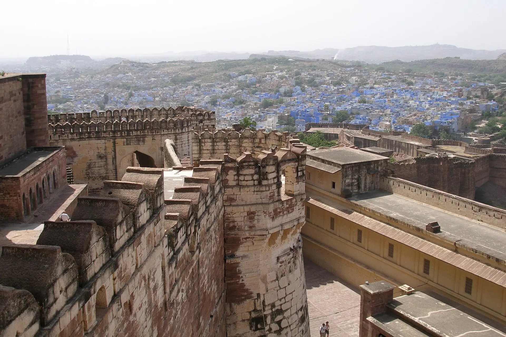 Fort ramparts above the blue-washed houses of a desert city