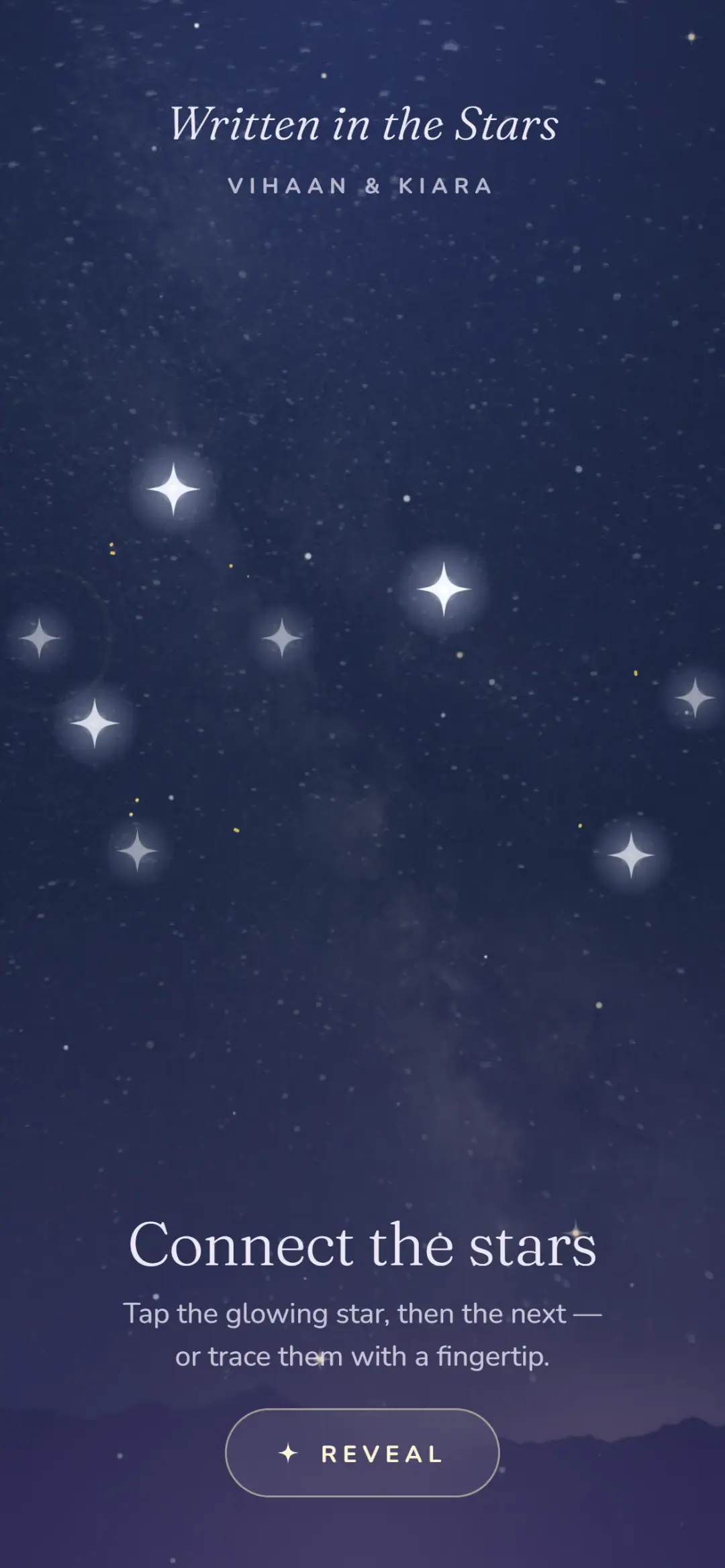 Written in the Stars, a Baby Shower e-invite for Pune: opening screen