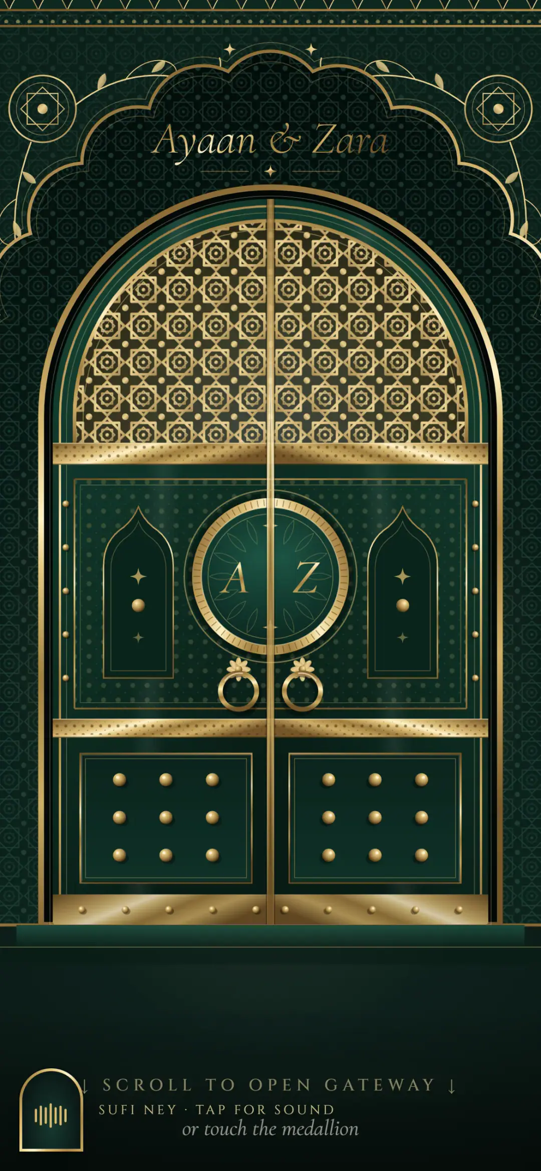 Darwaza-e-Noor, a Nikah & Walima e-invite for Lucknow: opening screen