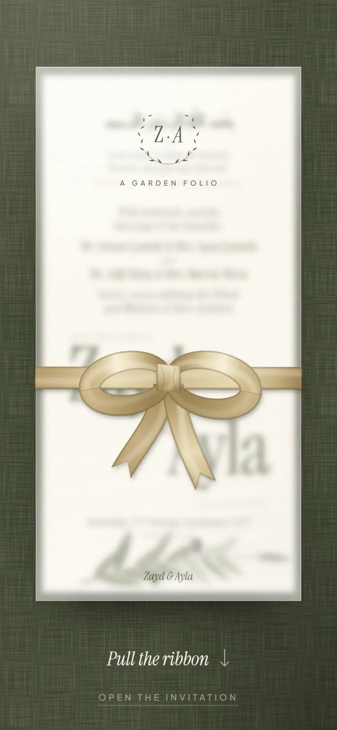 Zaitoon, a Nikah & Walima e-invite for Bengaluru: opening screen